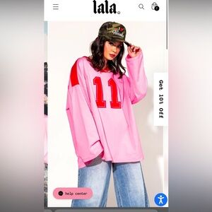 Lucky Oversized Jersey Tee in Red + Pink